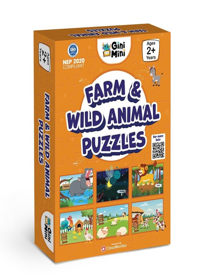 GiniMini Farm & Wild Animals Puzzle for Kids 2 3 4 5 Years | Educational 2 Piece Puzzle for Memory & Motor Skills | Return & Birthday Gifts for Boys & Girls - Image 1